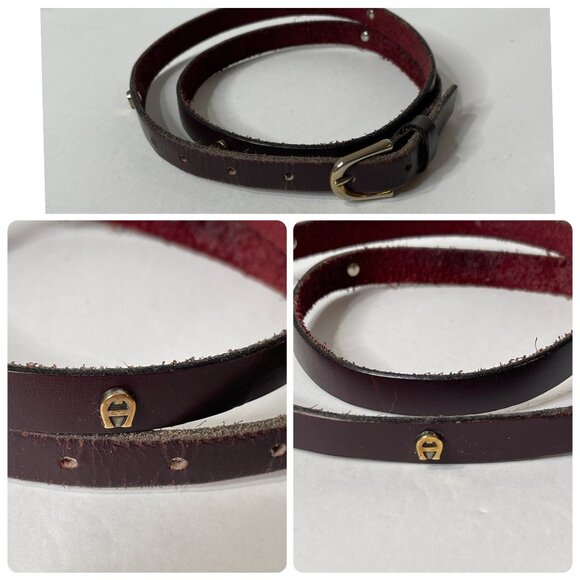 Etienne Aigner Leather Belt Metal Logo A Burgundy Medium Vintage 80s - Picture 1 of 5